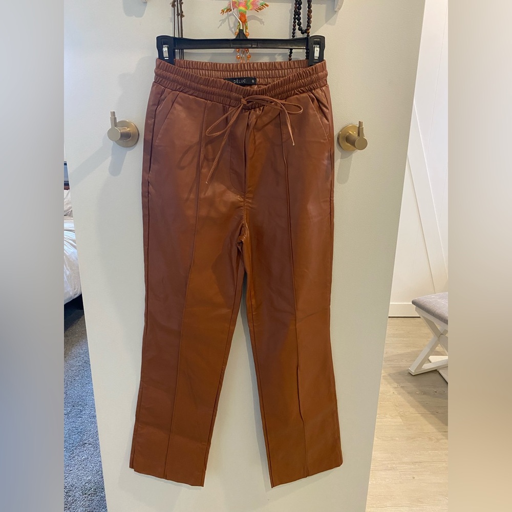 Deluc Brown Straight Leg Faux Leather Pants